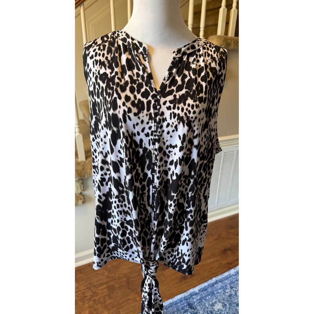 Easywear by Chicos Womens Size 3 Large Leopard Print Sleeveless Tie Front Top